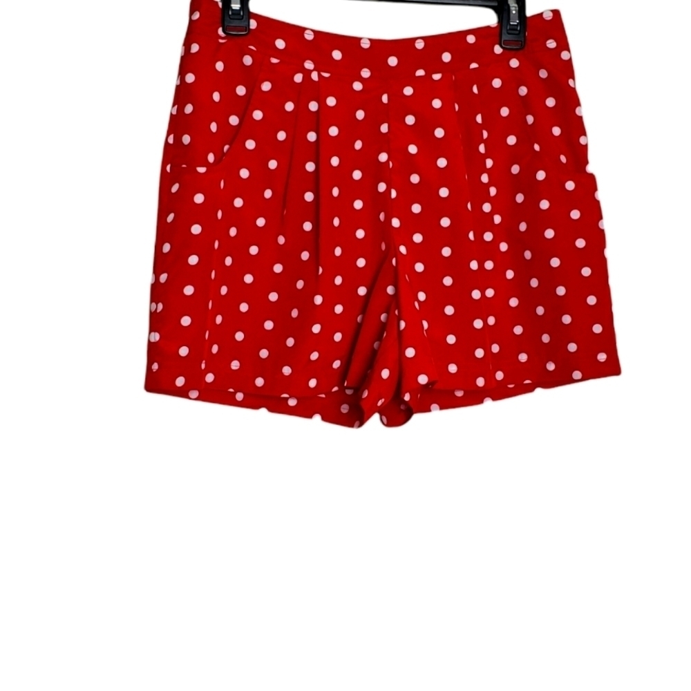 Grass Collection High Waisted Red Pleated Polk a Dot Shorts Size M